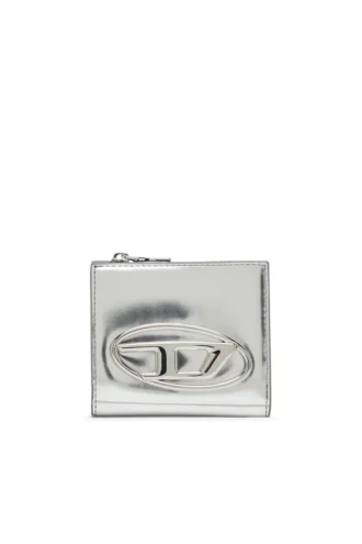 1DR bi fold zip l Porte-cartes à deux volets en cuir miroir