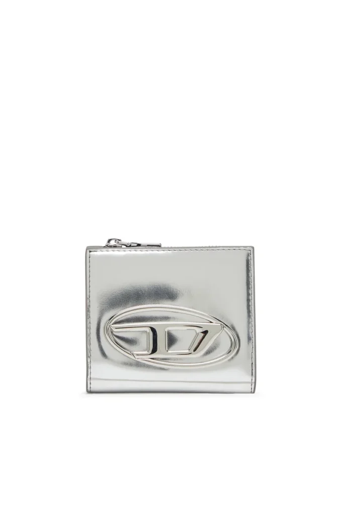 1DR bi fold zip l Porte-cartes à deux volets en cuir miroir