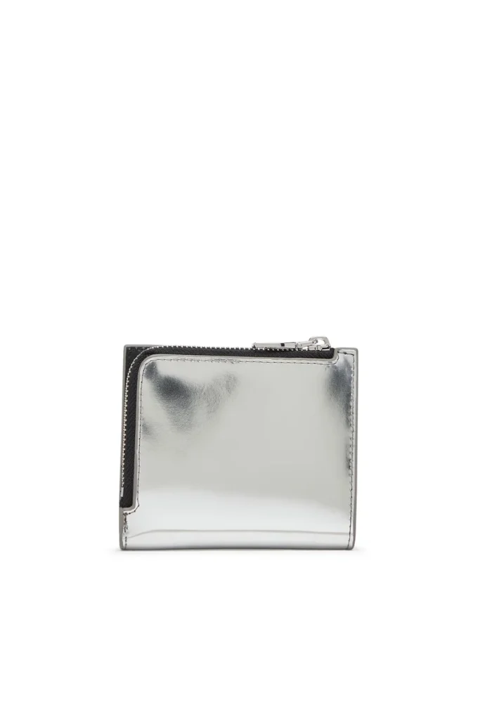 1DR bi fold zip l Porte-cartes à deux volets en cuir miroir