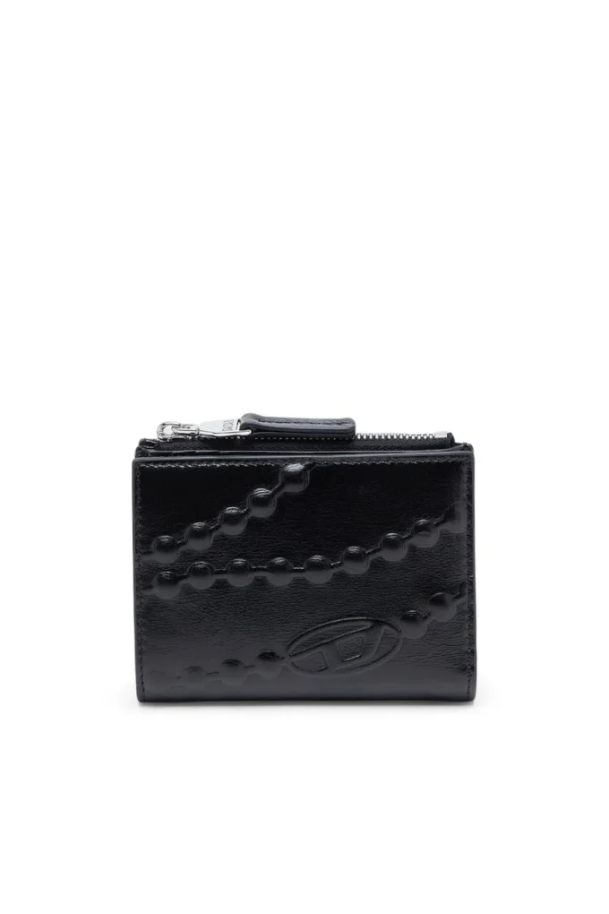 bi-fold zip ii Portefeuille en cuir avec motif chaîne en relief