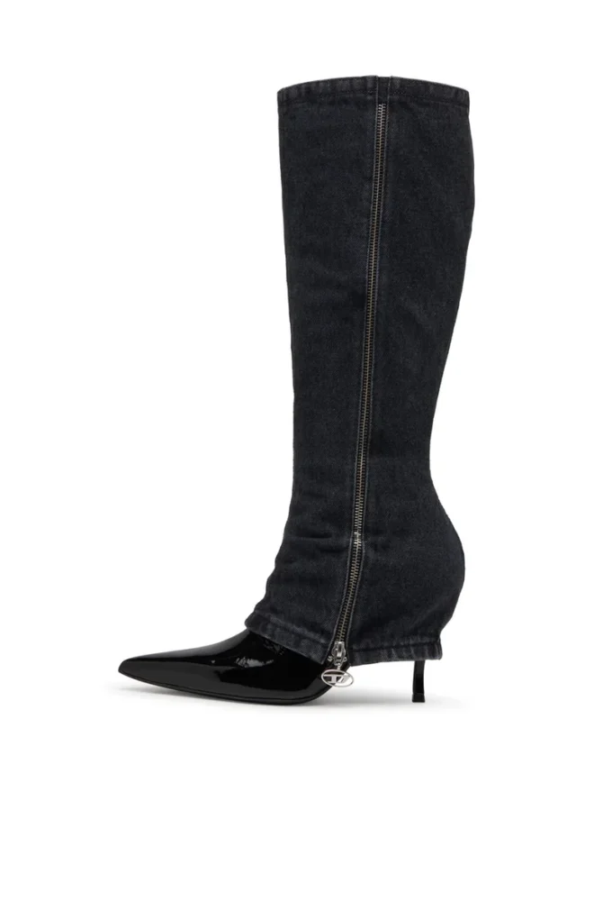 Bottes torsadées D-Venus Bottes au genou D-Venus-Stiletto avec effet trompe-l&rsquo;œil jean