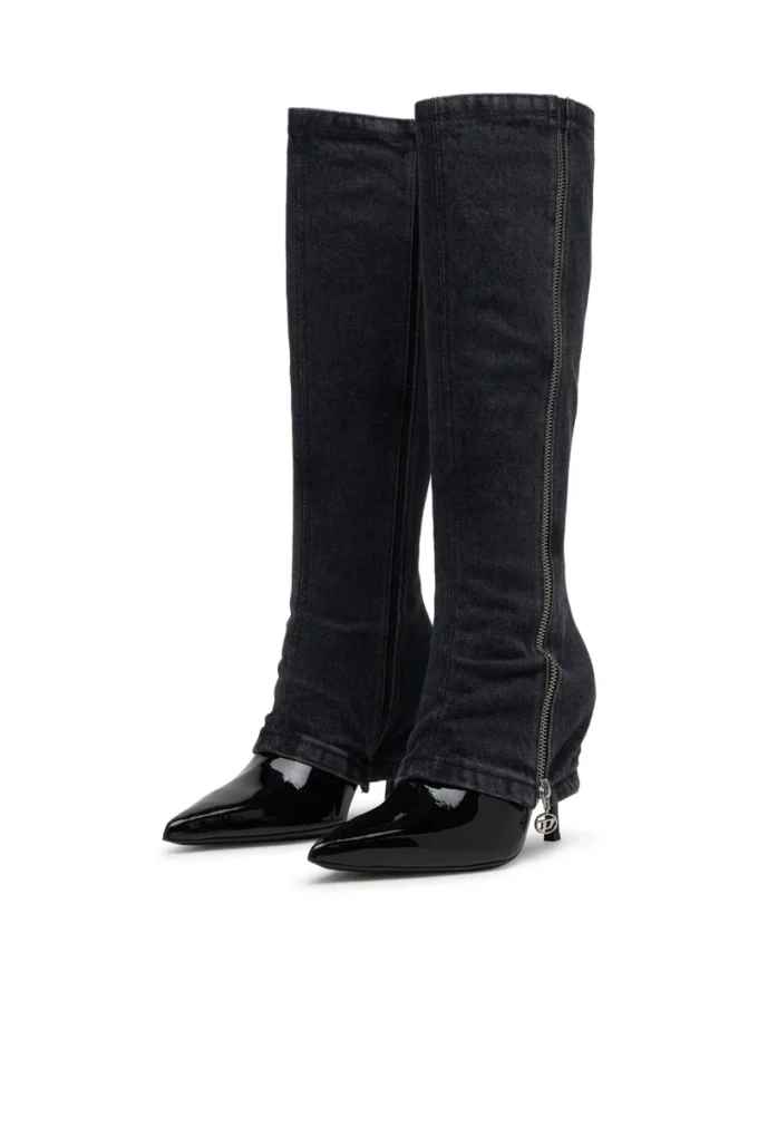Bottes torsadées D-Venus Bottes au genou D-Venus-Stiletto avec effet trompe-l&rsquo;œil jean