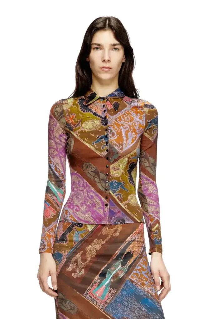 c-amelia Chemise en viscose stretch avec imprimé héraldique
