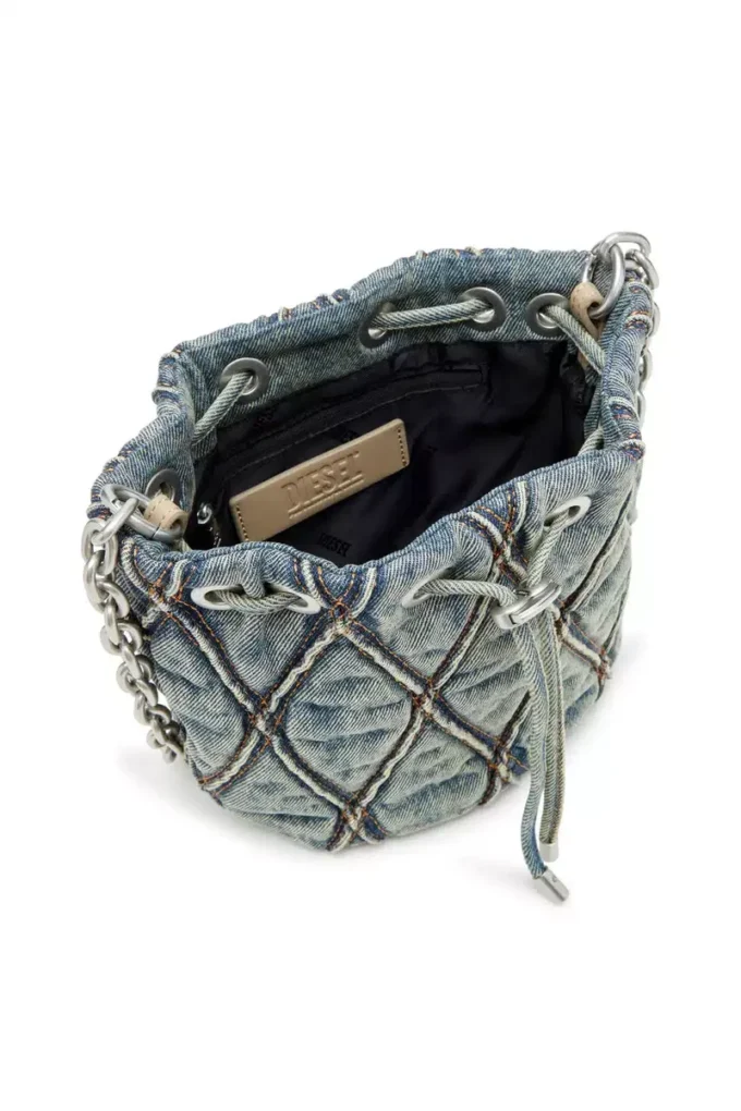 charm-d bucket s Sac seau Charm-D S-Mini en denim matelassé à motif argyle