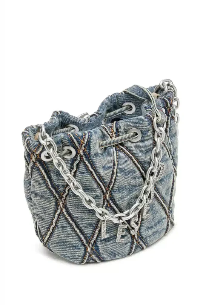 charm-d bucket s Sac seau Charm-D S-Mini en denim matelassé à motif argyle