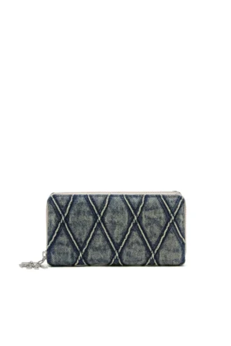 Charm-D continental zip l Portefeuille zippé en denim matelassé à motif argyle