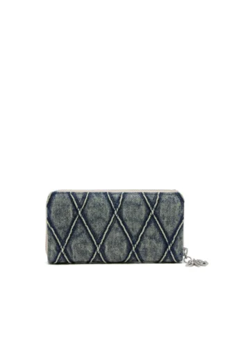 Charm-D continental zip l Portefeuille zippé en denim matelassé à motif argyle