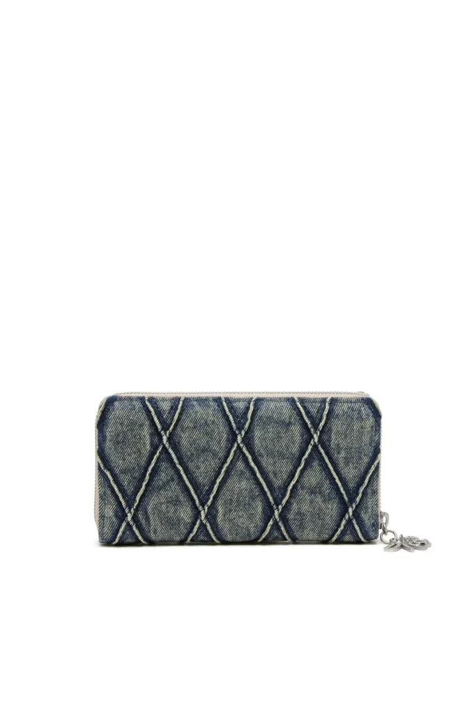 Charm-D continental zip l Portefeuille zippé en denim matelassé à motif argyle