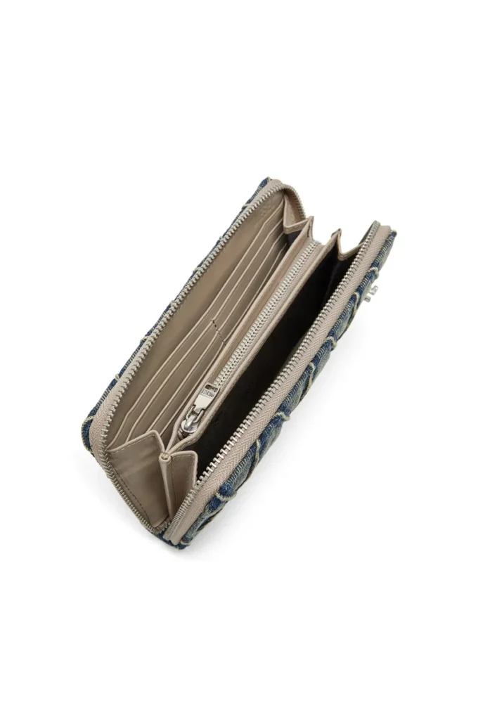 Charm-D continental zip l Portefeuille zippé en denim matelassé à motif argyle