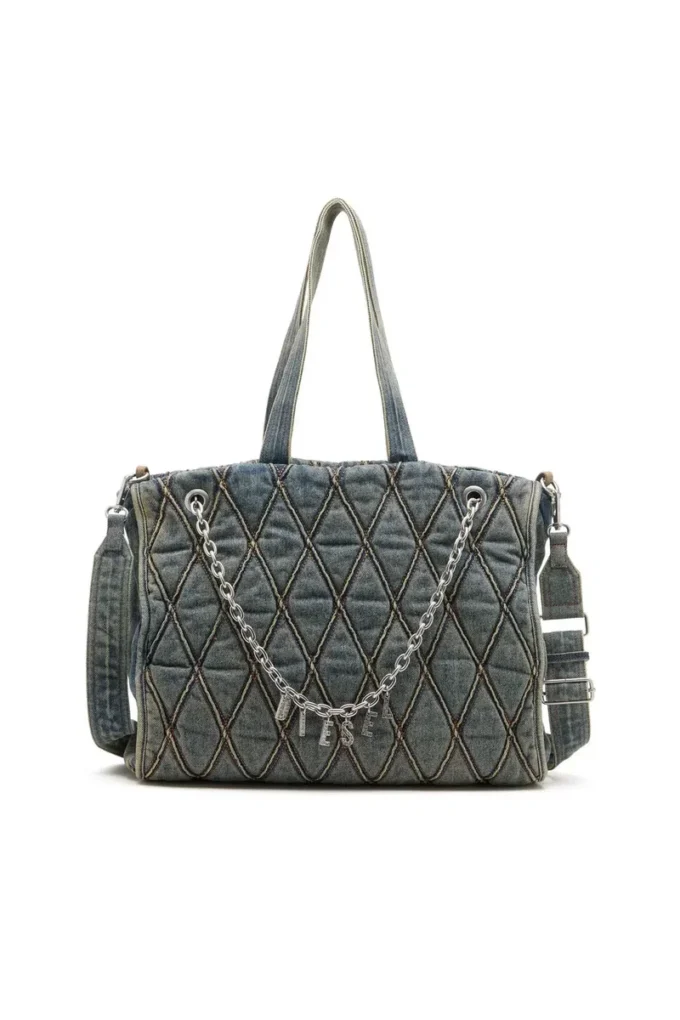 charm-d shopper Sac Charm-D-Tote en denim matelassé à motif argyle