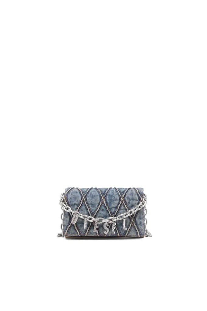 Charm-D wallet strap Portefeuille en denim matelassé à motif argyle