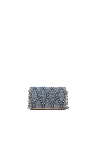 Charm-D wallet strap Portefeuille en denim matelassé à motif argyle
