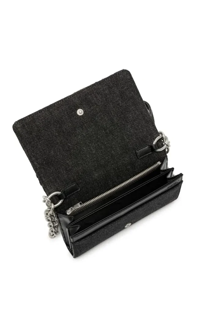 Charm-D wallet strap Portefeuille en denim matelassé à motif argyle