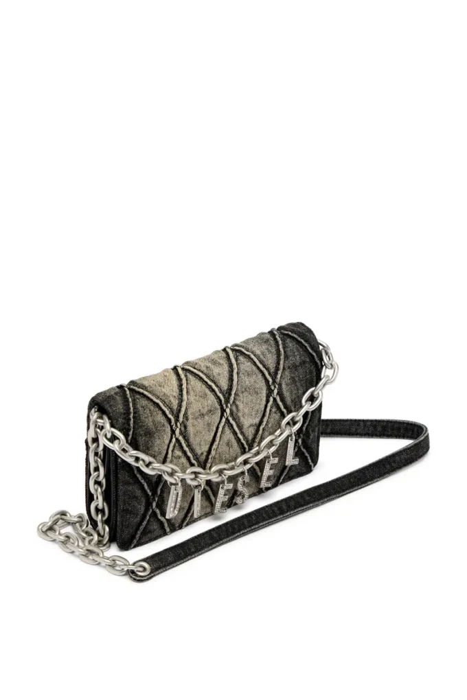 Charm-D wallet strap Portefeuille en denim matelassé à motif argyle