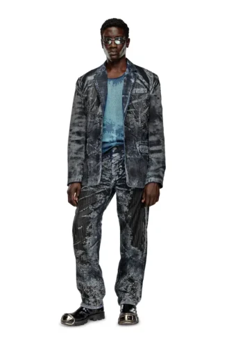 d-bla-dev-fse Blazer en denim dévoré à fines rayures
