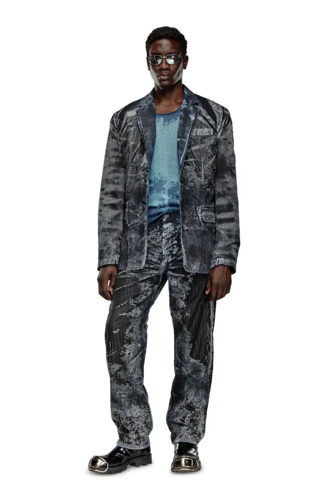 d-bla-dev-fse Blazer en denim dévoré à fines rayures