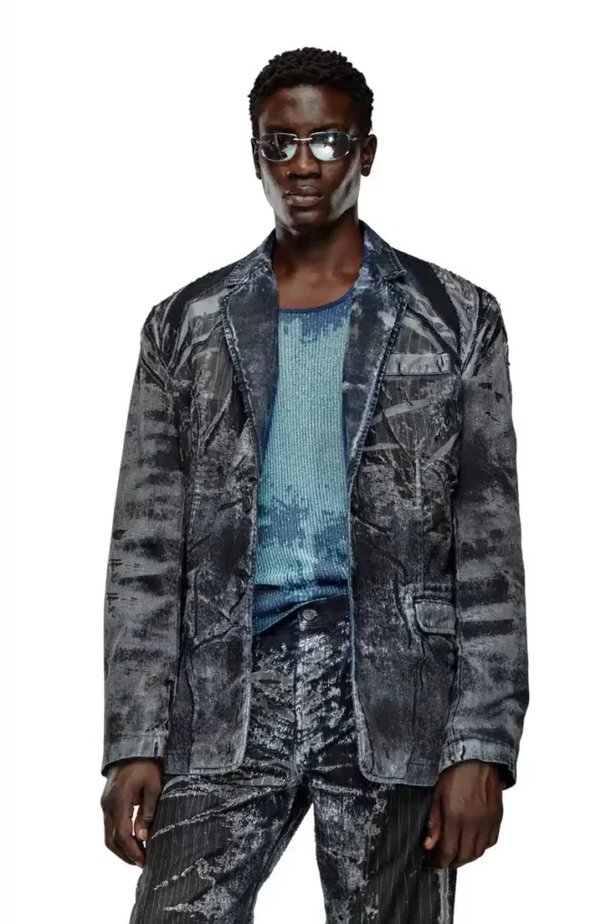 d-bla-dev-fse Blazer en denim dévoré à fines rayures