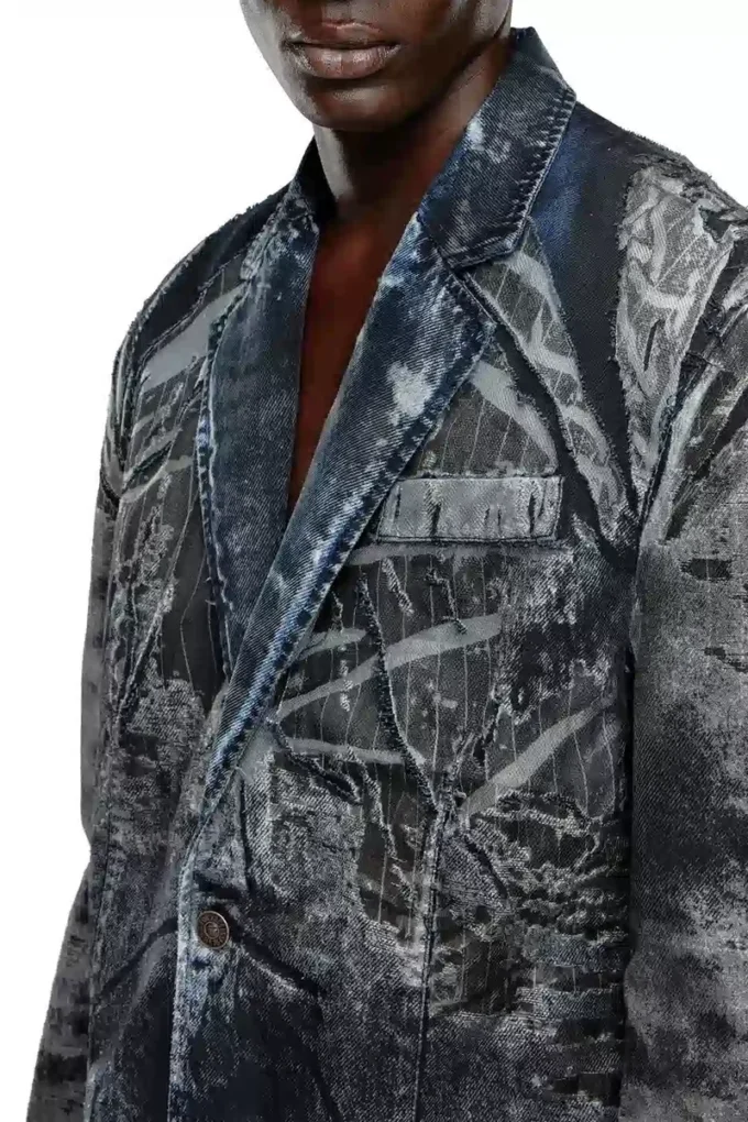 d-bla-dev-fse Blazer en denim dévoré à fines rayures