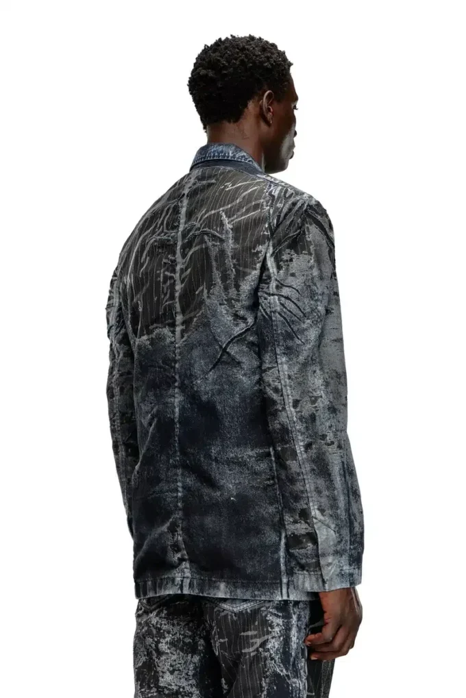 d-bla-dev-fse Blazer en denim dévoré à fines rayures
