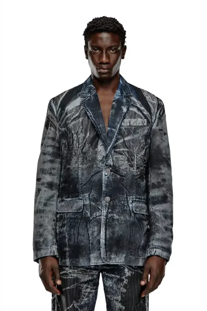 d-bla-dev-fse Blazer en denim dévoré à fines rayures