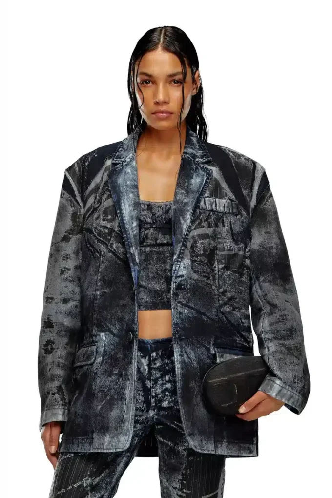 d-bla-dev-fse Blazer en denim dévoré à fines rayures