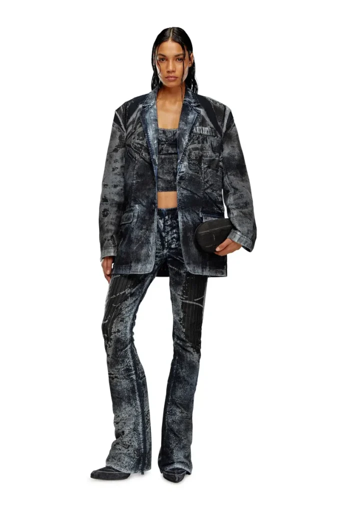 d-bla-dev-fse Blazer en denim dévoré à fines rayures