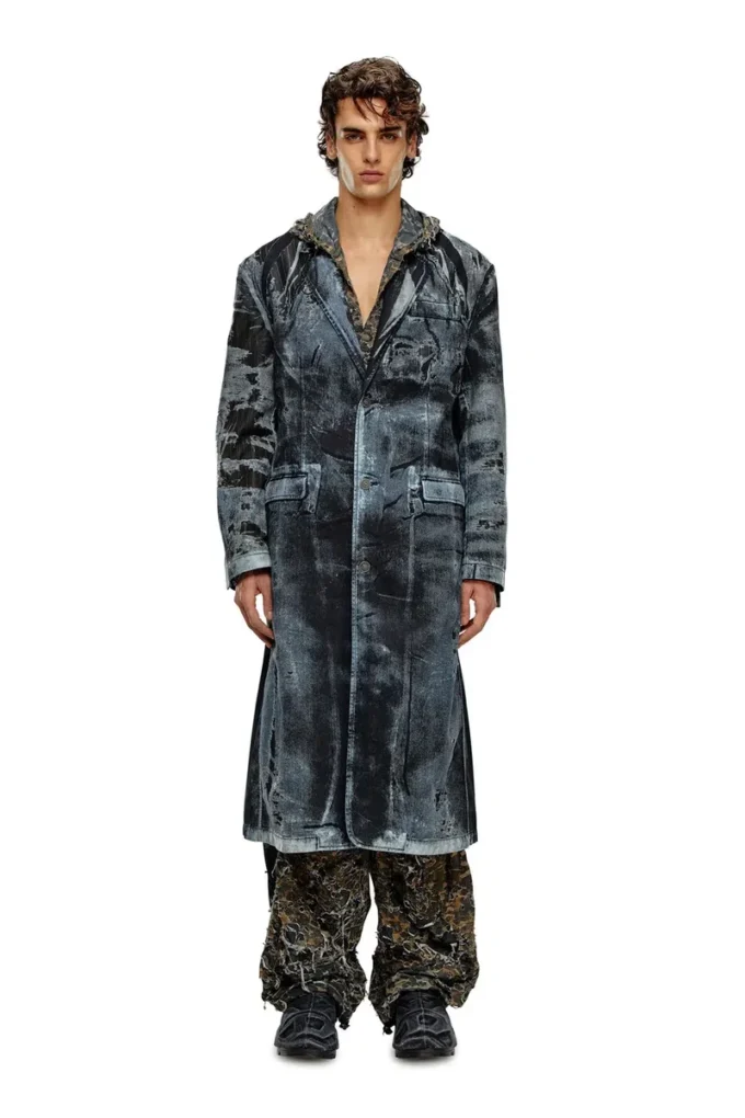 d-bla-long-dev-fse Manteau en denim dévoré à fines rayures