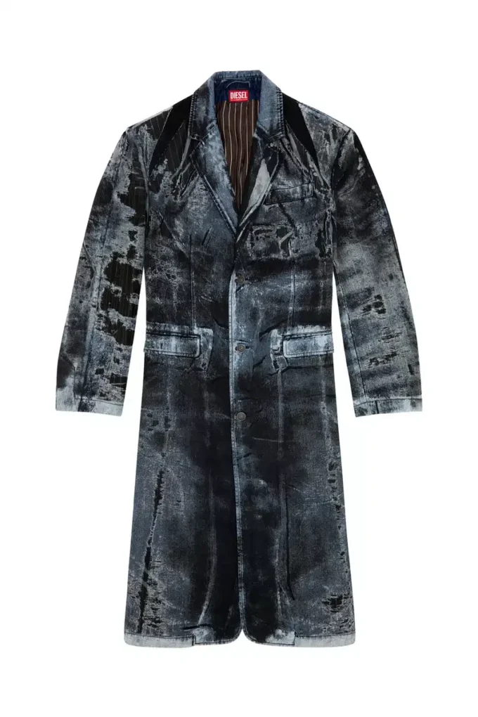 d-bla-long-dev-fse Manteau en denim dévoré à fines rayures