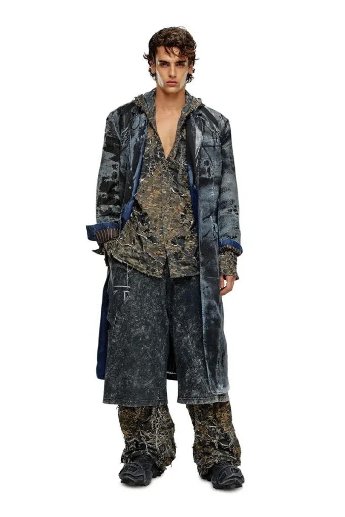 d-bla-long-dev-fse Manteau en denim dévoré à fines rayures