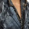 d-bla-long-dev-fse Manteau en denim dévoré à fines rayures