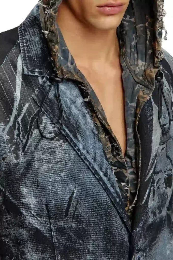 d-bla-long-dev-fse Manteau en denim dévoré à fines rayures