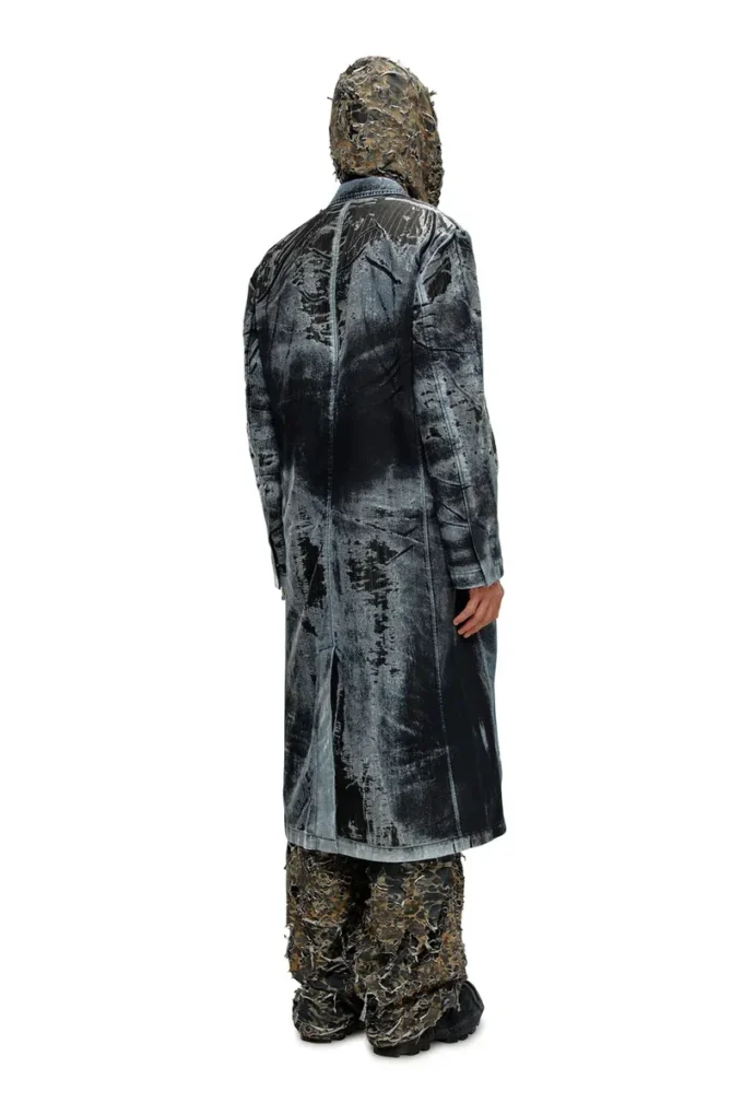 d-bla-long-dev-fse Manteau en denim dévoré à fines rayures