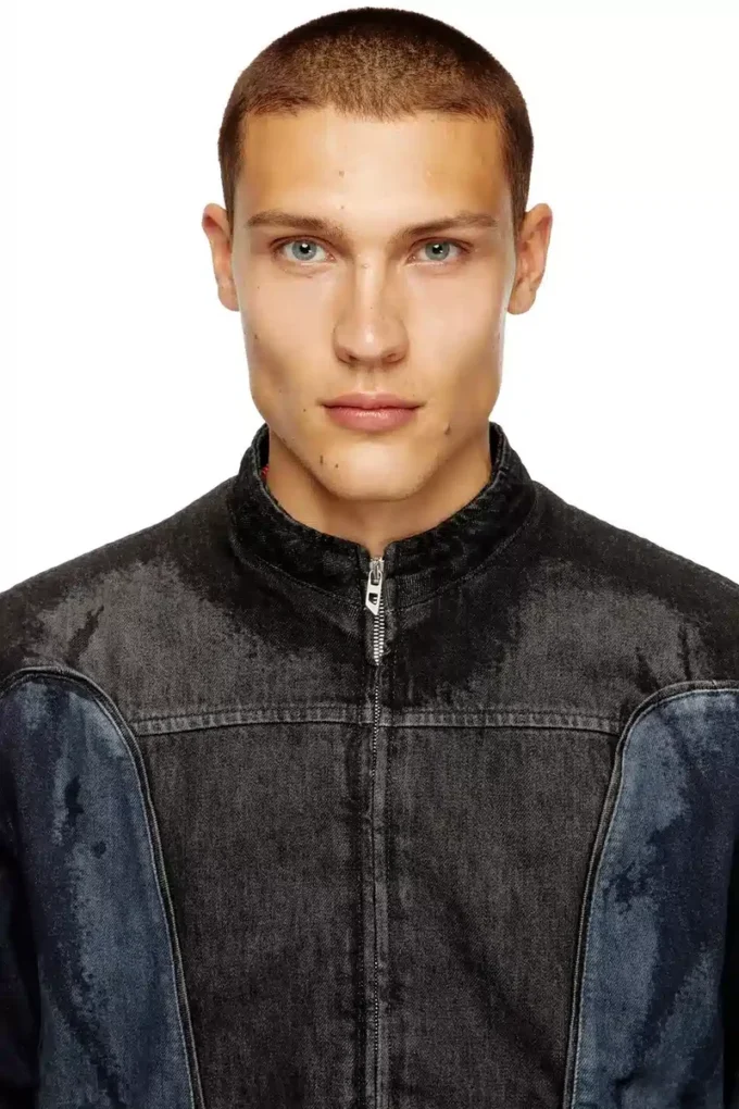 d-blenk-s Veste style motard en denim bicolore