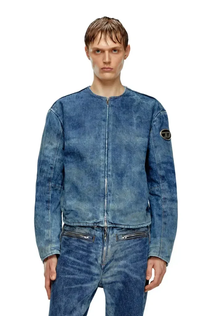 d-calur-fse Veste en denim avec détails zip motard