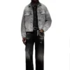 d-denver-s Veste trucker en denim avec bordures en cuir ton sur ton
