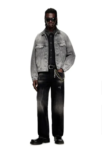 d-denver-s Veste trucker en denim avec bordures en cuir ton sur ton