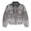 d-denver-s Veste trucker en denim avec bordures en cuir ton sur ton