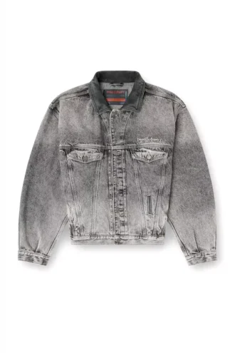 d-denver-s Veste trucker en denim avec bordures en cuir ton sur ton