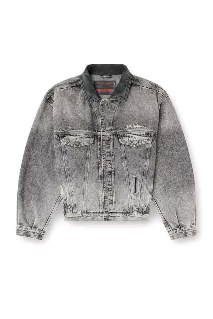 d-denver-s Veste trucker en denim avec bordures en cuir ton sur ton