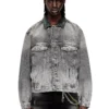 d-denver-s Veste trucker en denim avec bordures en cuir ton sur ton