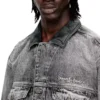 d-denver-s Veste trucker en denim avec bordures en cuir ton sur ton