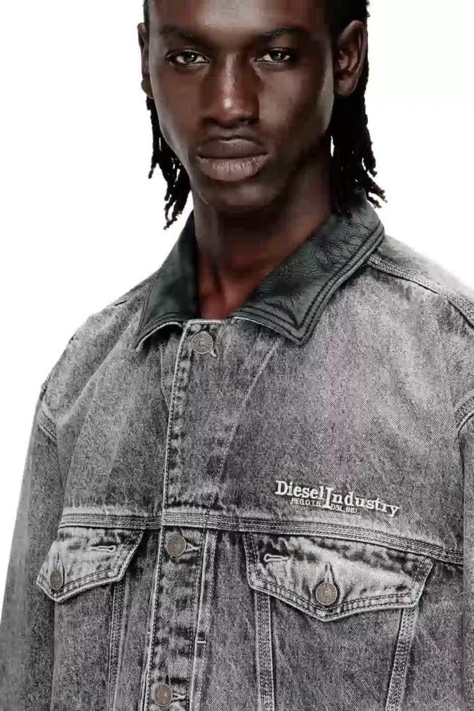 d-denver-s Veste trucker en denim avec bordures en cuir ton sur ton