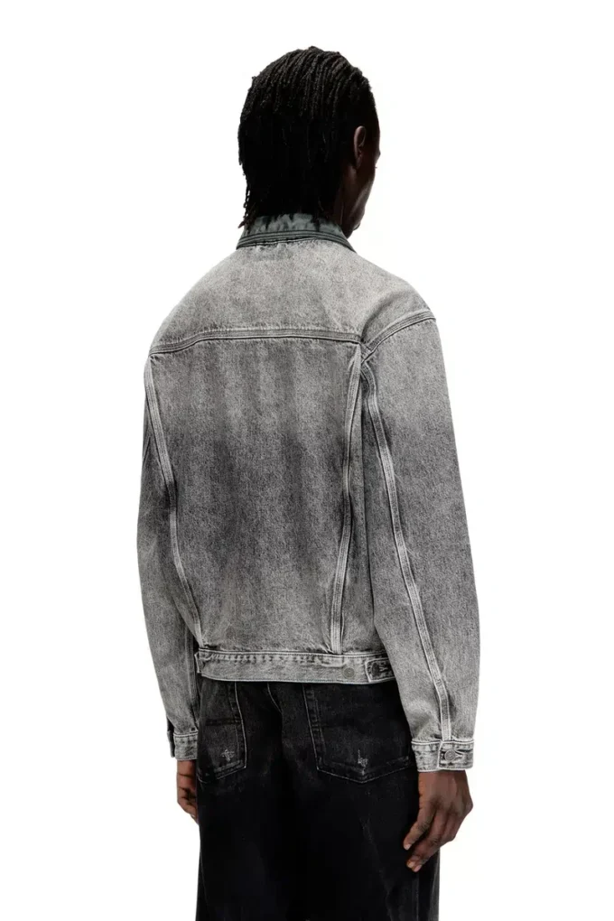 d-denver-s Veste trucker en denim avec bordures en cuir ton sur ton