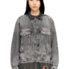 d-denver-s Veste trucker en denim avec bordures en cuir ton sur ton
