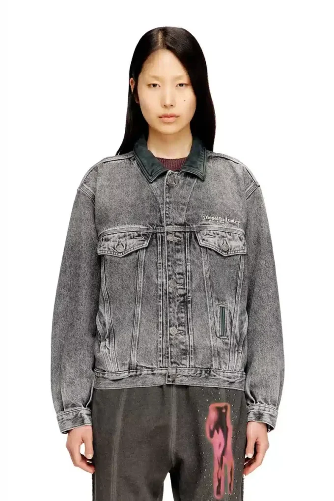 d-denver-s Veste trucker en denim avec bordures en cuir ton sur ton