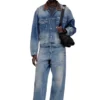 d-denver-s1 Veste trucker en denim avec bordures en cuir contrastées