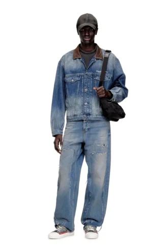 d-denver-s1 Veste trucker en denim avec bordures en cuir contrastées