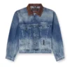 d-denver-s1 Veste trucker en denim avec bordures en cuir contrastées