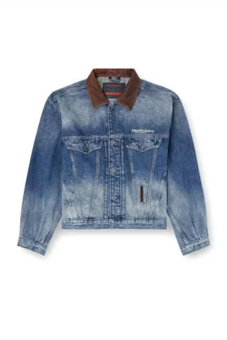 d-denver-s1 Veste trucker en denim avec bordures en cuir contrastées