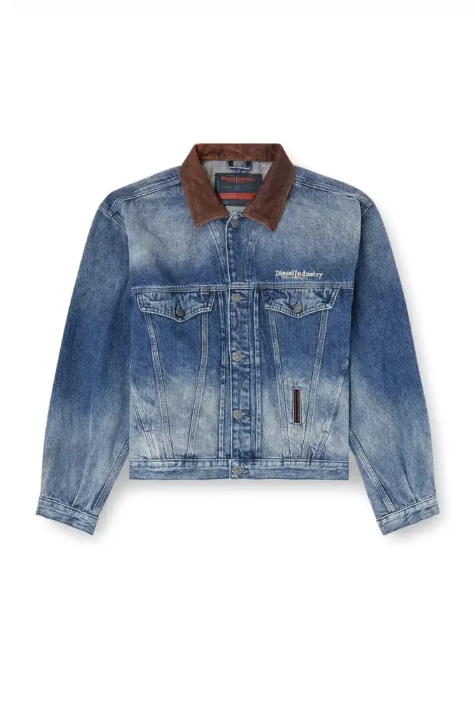 d-denver-s1 Veste trucker en denim avec bordures en cuir contrastées
